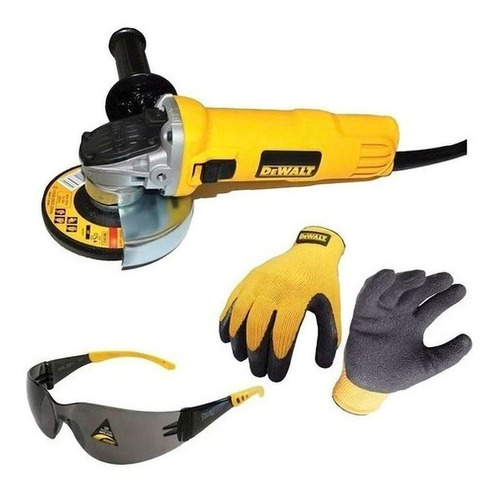 Kit Esmeril 4 1/2  800w + Guantes + Lente + 10 Discos Dewalt