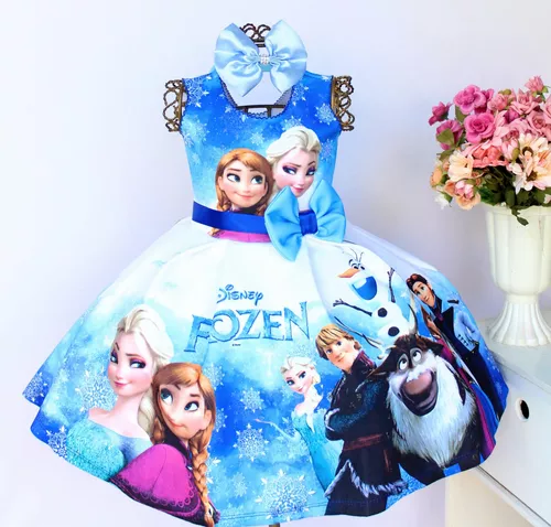 Vestido Infantil Tema Frozen Azul Luxo Aniversário - Pingo de Gente Baby  Kids