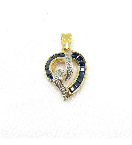 Dije Corazon Oro 18k Con Zafiros Y Diamantes Brillantes