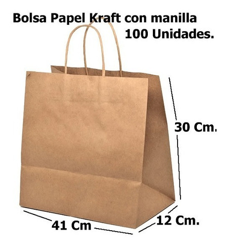 100 Bolsa De Papel Kraft Con Manilla, Asa De 30x41x12. Lisas