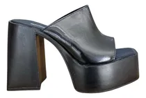 Comprar Sandalias Zuecos Altos Negros De Charol Cuero Con Plataforma