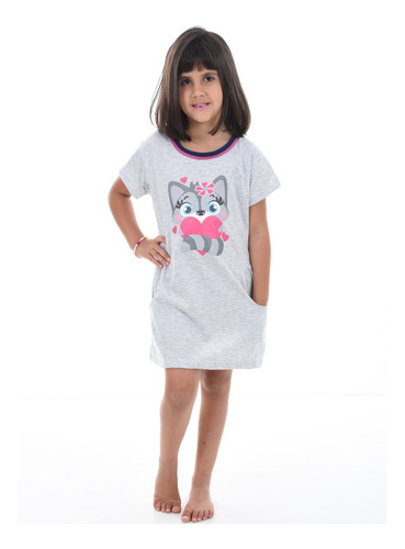 Imagem 1 de 2 de Blusão De Dormir Menina Infantil Meia Manga Estampado Bichos