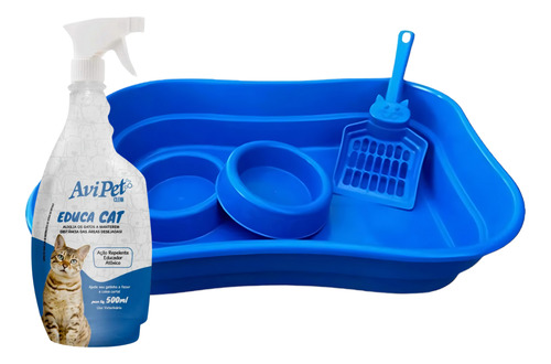 Kit Higiene Felina Educa Cat, Caixa Areia E Potes Api Vet