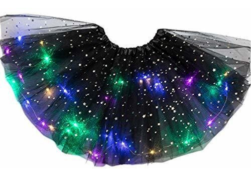 Star Sequins Neon Led Lights Layered Tutu Skirt Elastic Dres