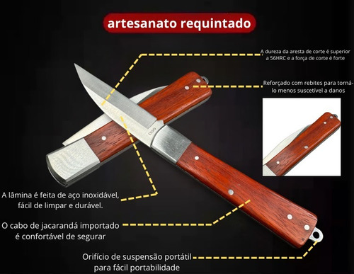 Canivete Madeira Reto Premium Inox