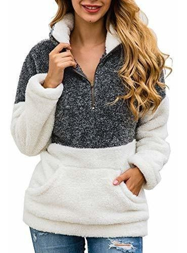 Sudadera Sherpa Mujer Peluche Cremallera Cuarto Manga Larga Suave Fleece Coat.