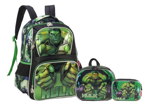 Kit Mochila Infantil Incrivel Hulk Marvel Bolso Costas Tam G