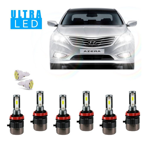 Kit Super Led Alto Baixo Milha Hyundai Azera 2012 Com Canbus