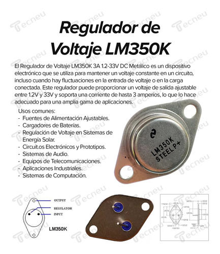 Tecneu Regulador De Voltaje Lm350k 3a 1.2-33v Dc Metalico