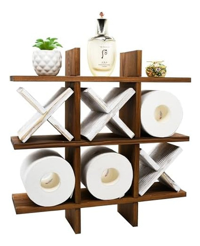 Tic Tac Toe - Soporte Para Papel Higiénico Rústico De Madera
