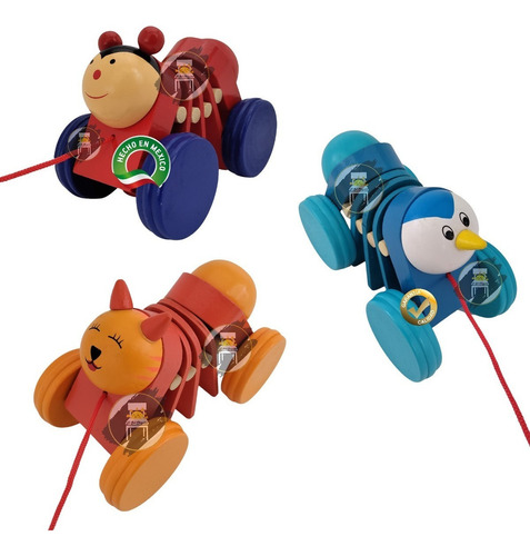 Juguetes Didácticos Autos Arrastre Figuras Animal Pack 3 Pz