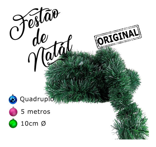 Festão De Natal Verde 5 Metros - Fougeron Quadruplo