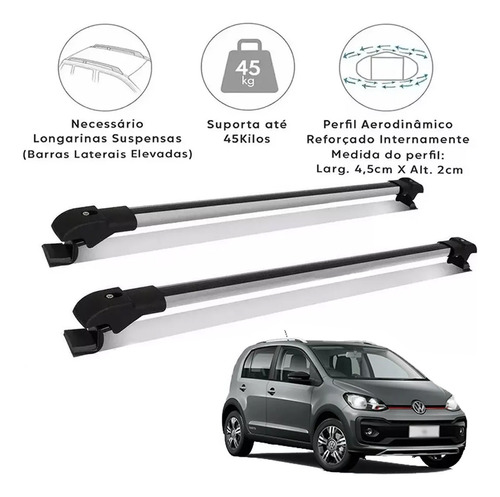 Rack De Teto Travessa Vw Up Cross 2016 Slim Prata 45kg