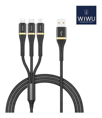 Cable 3 En 1 Micro Usb Tipo C Apple Carga Rapida 3a Wiwu