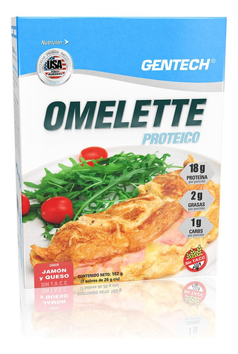 Omelette Proteico X 7 Sobres Gentech Sin Tacc Jamon Y Queso