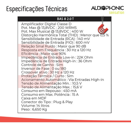 Imagem 4 de 7 de Caixa Selada E Dutada Trapezio Sub 8 Audiophonic 400 Wrms