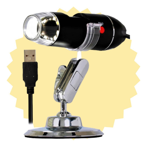 Microscópio Zoom 1600x Cam 2.0 Mp Profissional Digital Usb Cor Preto