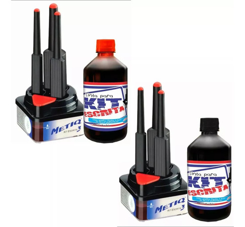 2 Kits Metiq 3 Pincéis P/ Escrever Cartaz + 2 Tintas 500ml