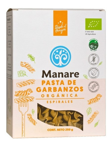 Pasta De Garbanzos 250gr 100% Organicos / Espirales / Manare