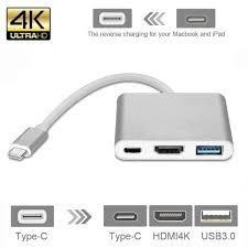 Banbie USB 3.1 Tipo-C a HDMI Adaptador USB 3.0 3-en-1 PD Hub de Carga Soporte 4K Cable convertidor para Apple para Macbook 