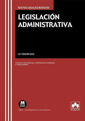 Legislacion Administrativa 20ãâªed 2022, De Editorial Colex, S.l.. Editorial Colex, Tapa Blanda En Español