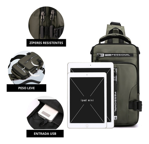 Mochila Transversal De Peito Mini Impermeável Pochete Viagem Bolsa Multifuncional Masculina Zafin Cor Preto