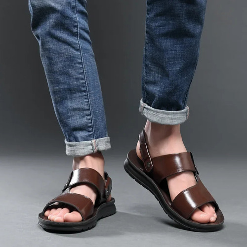 Sandalias De Cuero Genuino Para Hombre, Zapatos De Playa Con