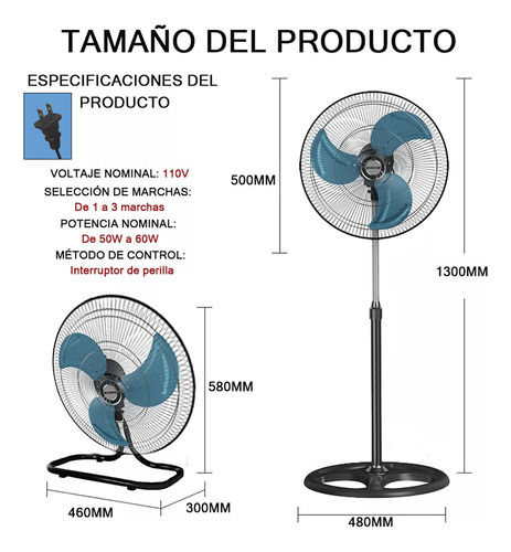 Ventilador Piso Pedestal Pared 3en1 Con 3 Aspas 18 Pulg 4pzs 4pcs