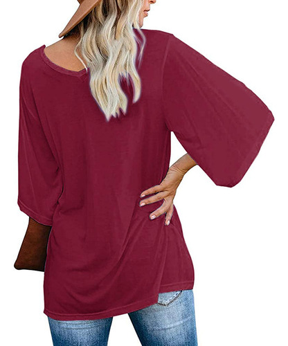 Blusa Casual De Tres Tops Lisos Con Cuello En V Para Mujer