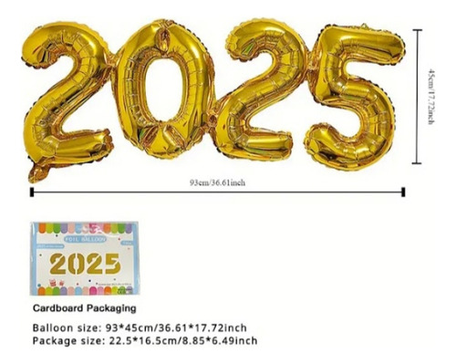 Globo Foil 2025 Corrido Dorado Y Plateado 6 Unidades
