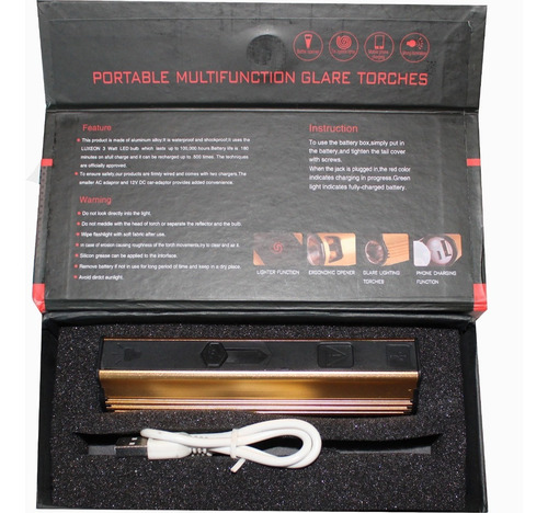 4 Lampara Led Tactica Usb Destapador Encendedor Power Bank