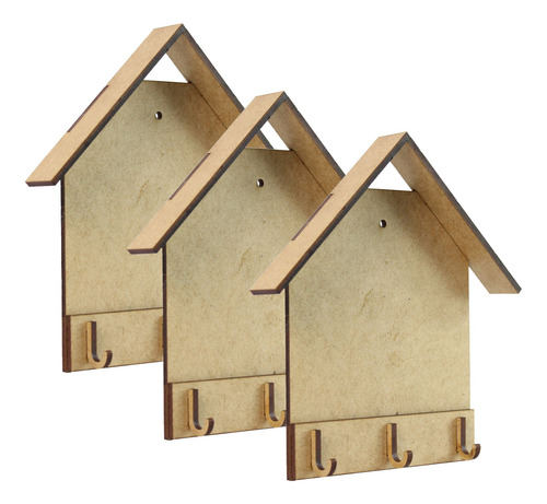 Kit 20 Porta Chaves De Parede Lisa Casinha Mdf Cru 3 Ganchos