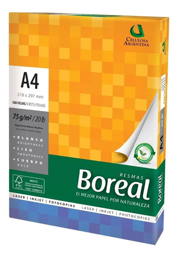 Resmas Boreal A4 75grs X 500h Caja X10 Unidades