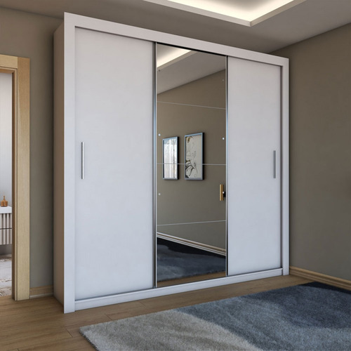 Guarda-roupa De Casal Carol 3 Portas Com Cama Branco