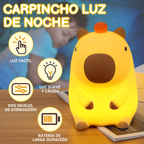 Lámpara Nocturna De Silicona Capibara De Control Táctil