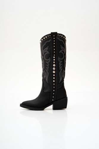 Botas Texanas Mujer Cuero Taco Medio Tachas Bordados Herol