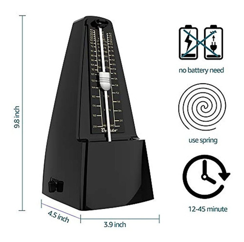 Metrónomo Mecánico Negro / Sonido Fuerte Piano Tambor Violín