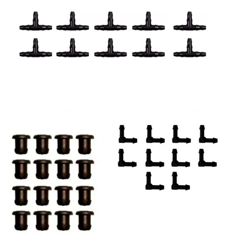 10 Conector T 4mm + 10 Cotovelo 4mm + 10 Tampão 4mm 