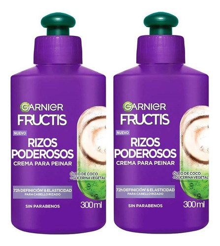 2 Crema Para Peinar Garnier Fructis Rizos Poderosos 300ml
