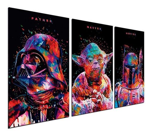 Imagen 1 de 3 de Cuadro Triptico 90x50cm Darth Yoda Star Wars