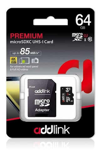 Memoria Addlink  Micro Sd + Adapt Sd 64 Gb Clase 10