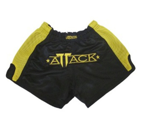 Shorts Muay Thai Attack Black Yellow Retro Amarelo Com Preto