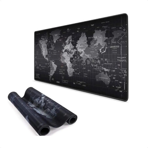 Mouse Pad Gamer Mapa De Mundo 90x40cm Color Negro Diseño impreso Mapa mundi