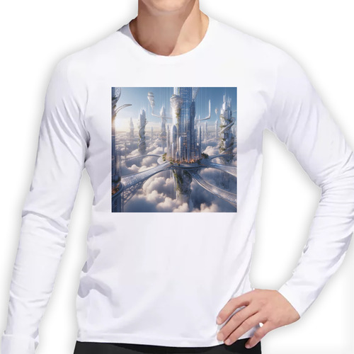 Remera Hombre Ml Ciudad Nubes Futurista Cristal Futuro M3