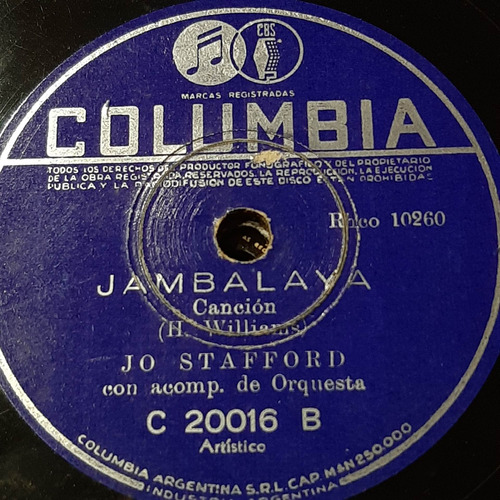 Pasta Jo Stafford Acomp Orquesta Columbia C287