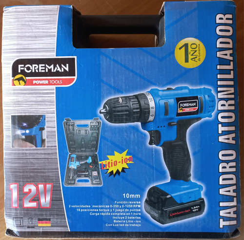 Taladro Atornillador Foreman 12v 2 Baterías Cargador Balija