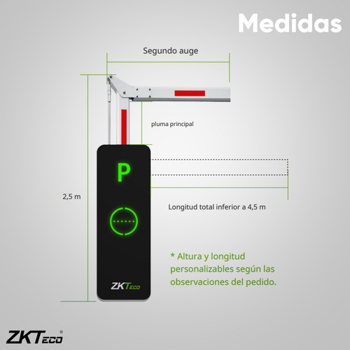 Zkteco Barrera Vehicular Brazo Articulado Reversible Modelo Bgm1145l-90 (110v) / Pluma 4.5 Metros Y Gabinete Interactivo Led / Indicador De Estado / Velocidad De Apertura 2.5 S / App Zk Barrier