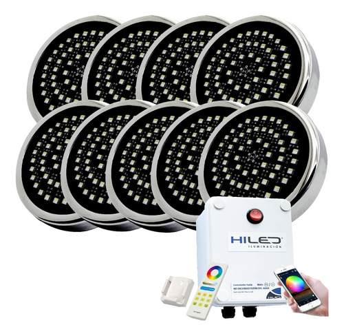 9 Luces Para Pileta Led Rgbw 20w +fuente+control Remoto+wifi