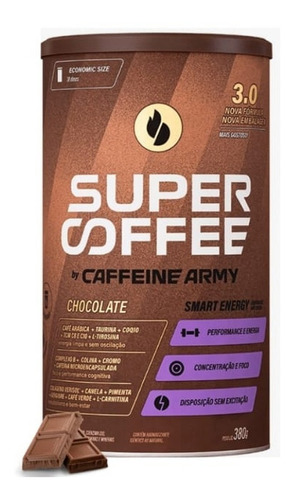 Super Coffee 3.0 Lançamento Caffeinne Army 380gr Pré Treino Sabor Chocolate