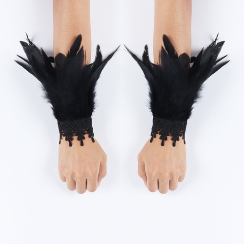 Guantes Góticos Punk, Muñequera De Plumas, Carnaval, Espectá